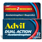 Advil Dual Action Coated Caplets with Acetaminophen, 250 Mg Ibuprofen and 500 Mg Acetaminophen Per Dose (2 Dose Equivalent) for 8 Hour Pain Relief - 72 Count