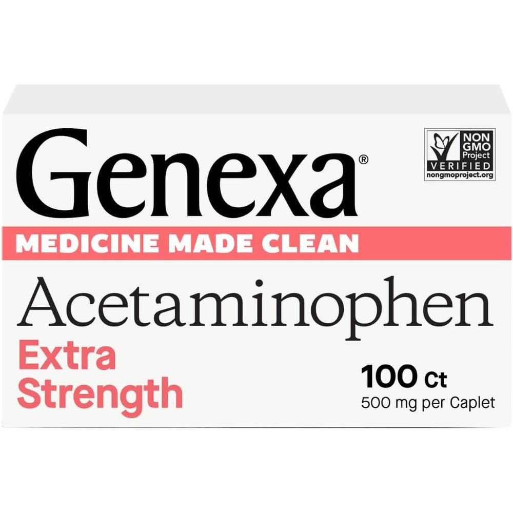 Genexa Clean Acetaminophen 500mg Extra Strength, Dye Free Pain Reliever Fever Reducer, 0% Artificial Additives, Pain Medicine for Adults, Relieves Headache, Backache, Minor Arthritis Pain, 100 Tablets