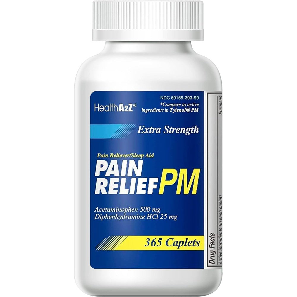 HealthA2ZÂ® Extra Strength Pain Relief PM| Acetaminophen 500mg | Diphenhydramine 25mg | Pain Reliever & Nighttime Sleep Aid | (365 Count (Pack of 1))