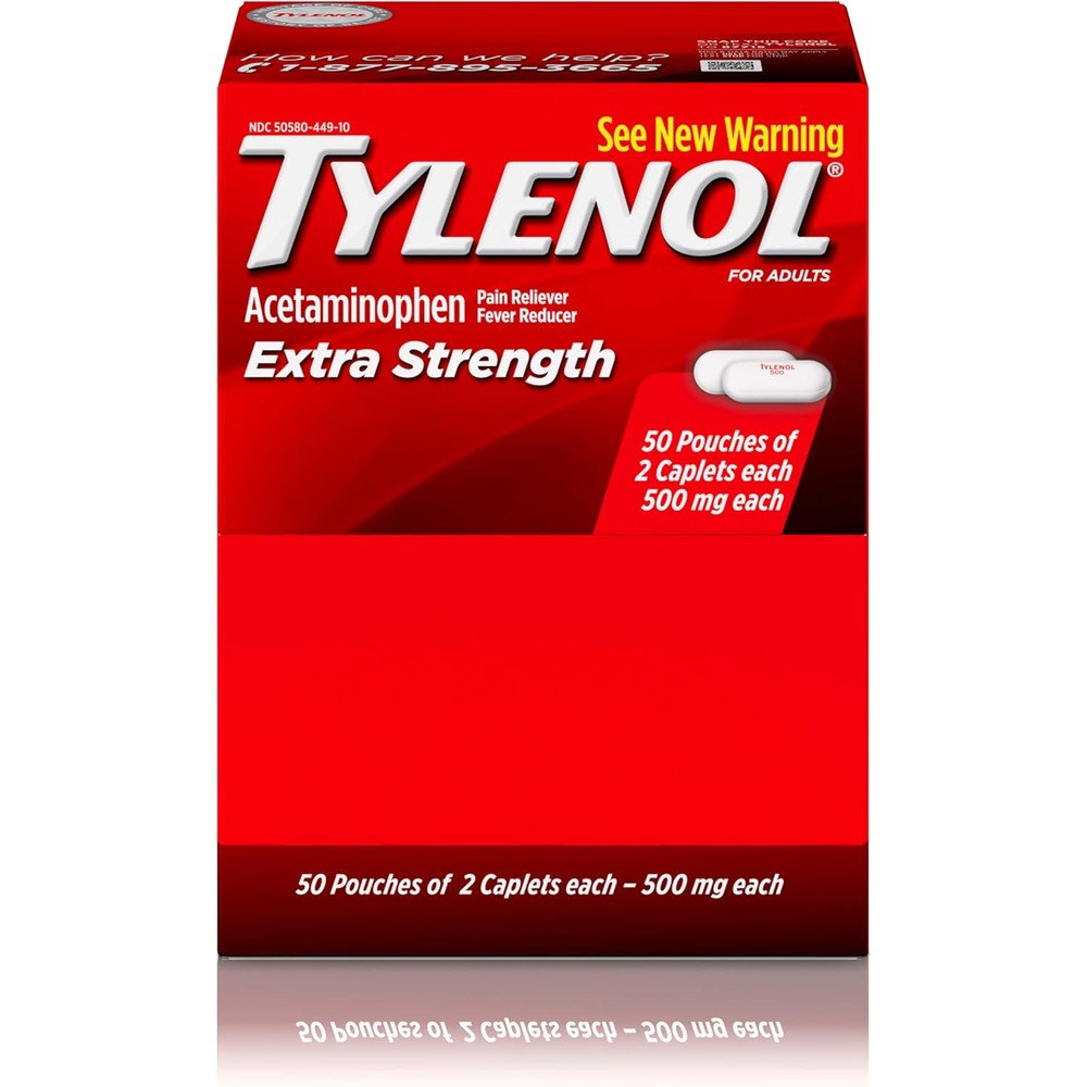 Tylenol Extra Strength Acetaminophen Caplets, 500 mg, Pain Relief & Fever Reducer for Headache, Backache, Toothache, Menstrual Cramps & Pain, Travel-Friendly Packaging, 2-Caplet Pouches, 50 Count