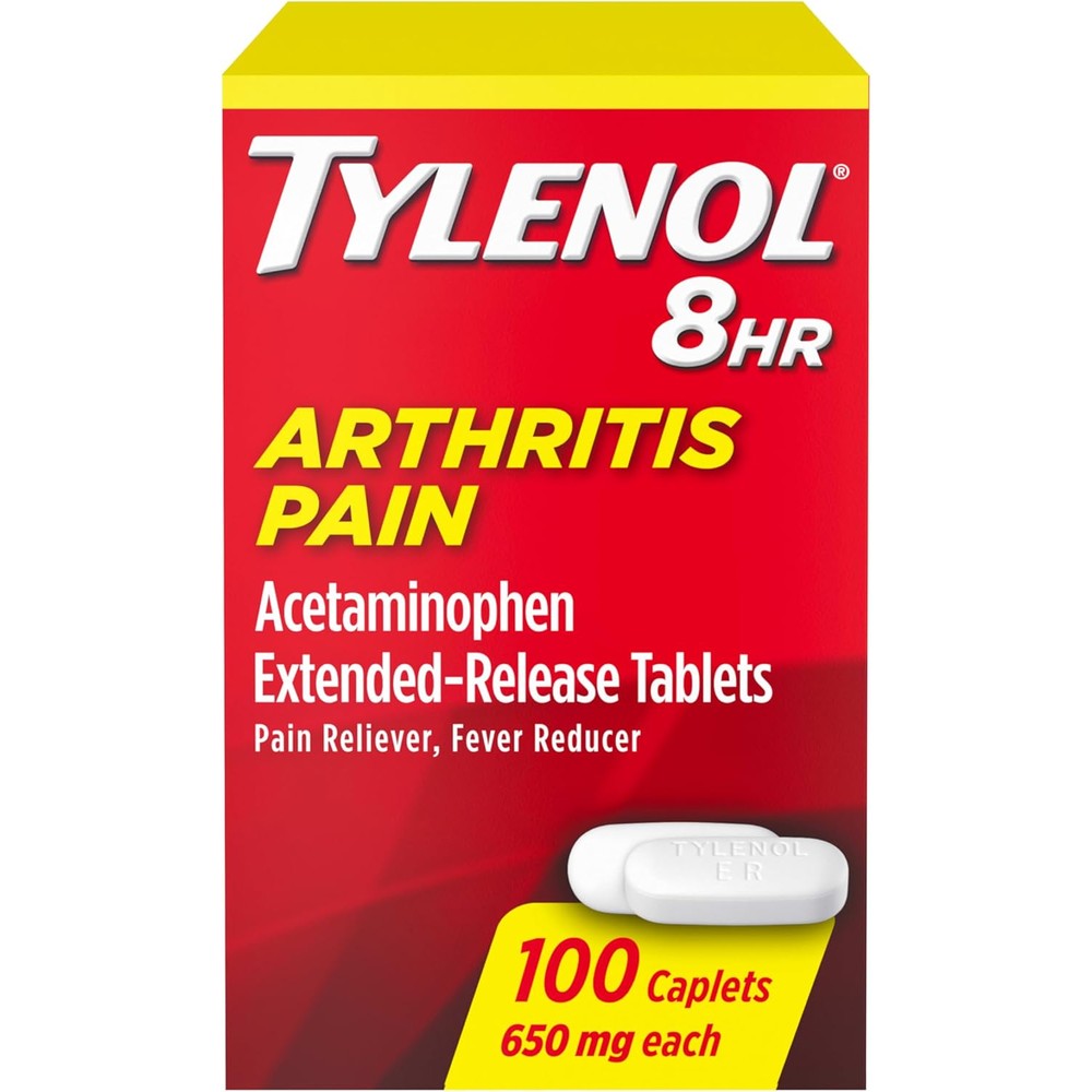 Tylenol 8HR Arthritis Pain Relief Caplets, 650 mg Acetaminophen for Minor Arthritis & Joint Pain, Fever Reducer, Extended Release, Gentle on Stomach, 100 ct