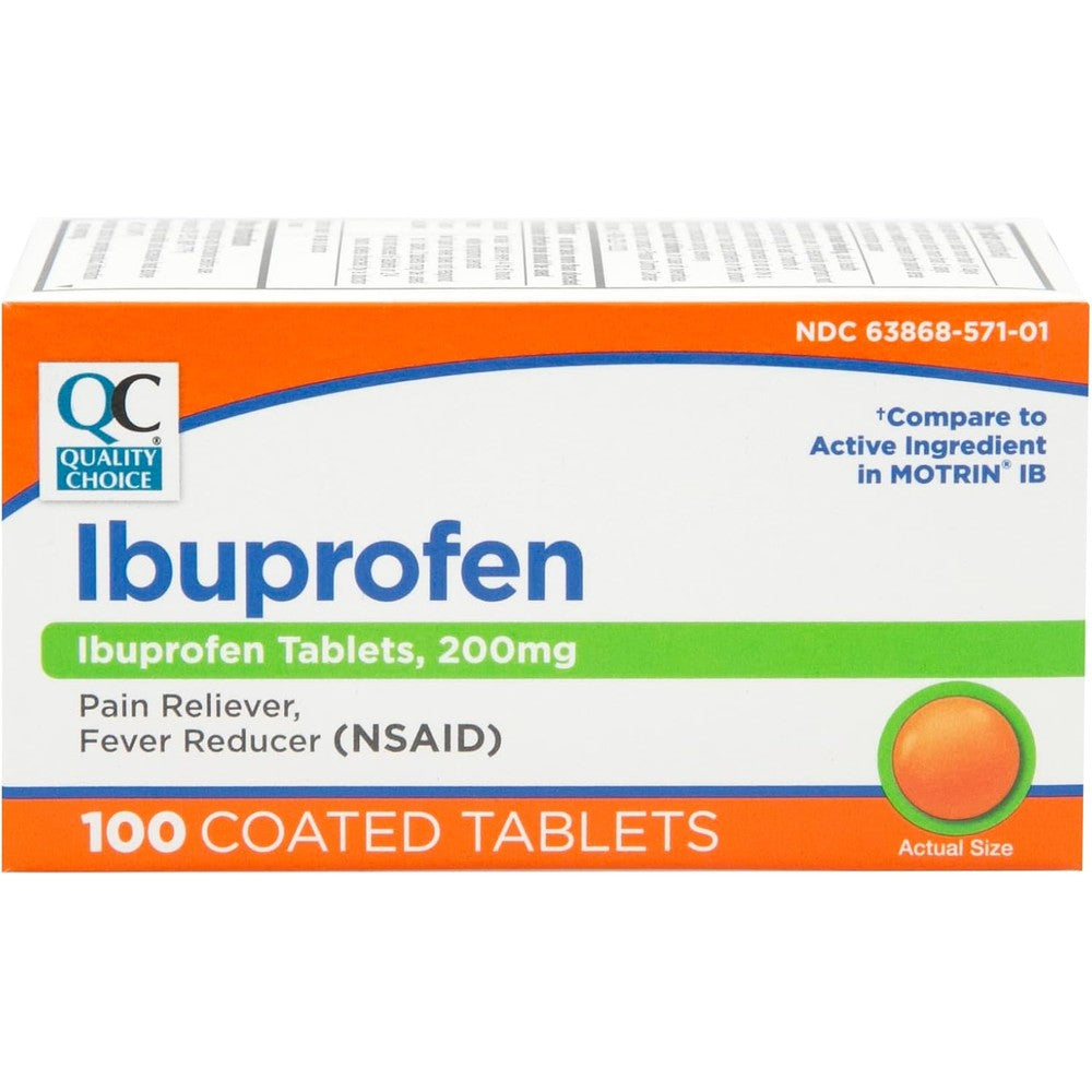 Quality Choice Ibuprofen Tablets, 200 mg, Pain Reliever and Fever Reducer for Arthritis, Toothache, Back Pain, Headache, Body Aches, and More 100 Count of Coated Tablets
