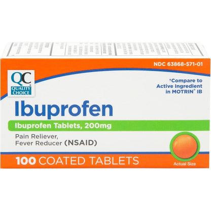 Quality Choice Ibuprofen Tablets, 200 mg, Pain Reliever and Fever Reducer for Arthritis, Toothache, Back Pain, Headache, Body Aches, and More 100 Count of Coated Tablets