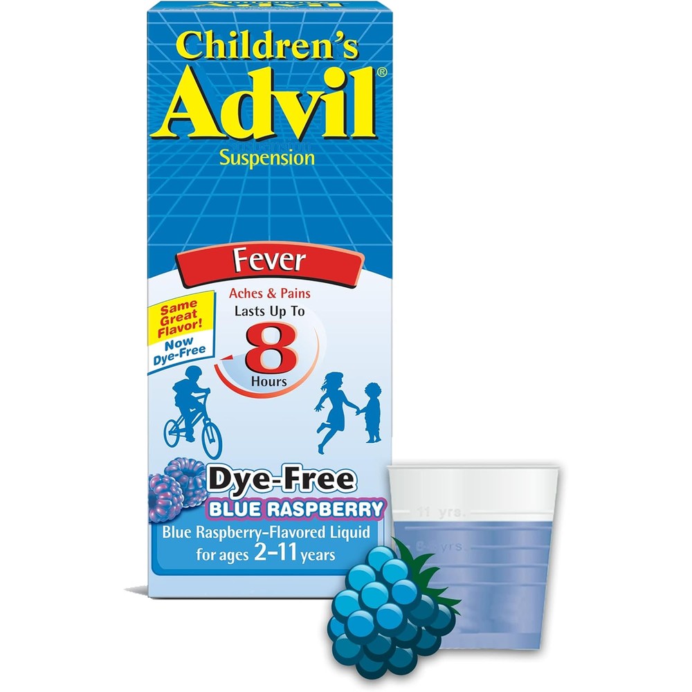 Advil Childrenâ€™s Suspension Blue Raspberry front view 4 fluid ounce bottle