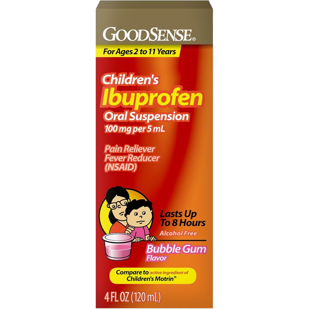 GoodSense Children's Ibuprofen Oral Suspension, 100 mg per 5 mL, Pain Reliever & Fever Reducer, Bubble Gum Flavor