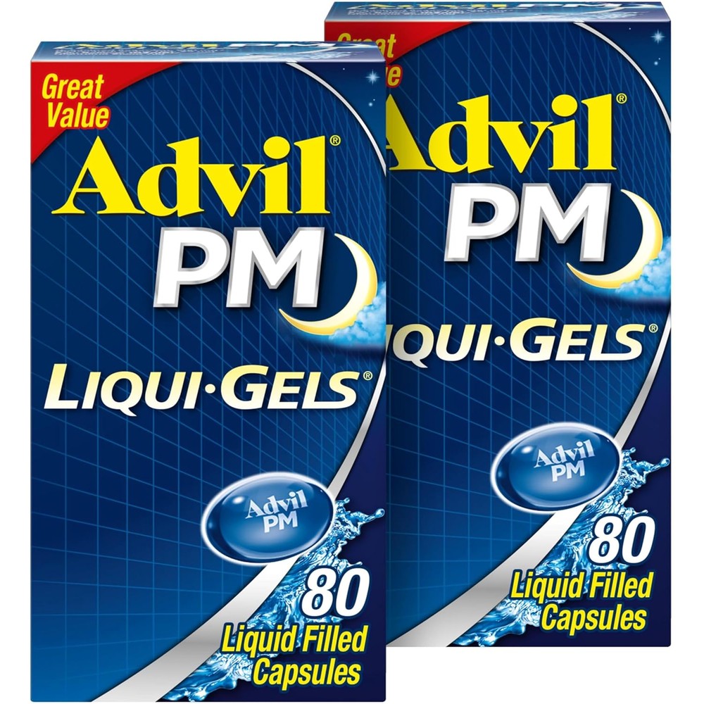 Advil PM Liqui Gels pain reliever and sleep aid front view