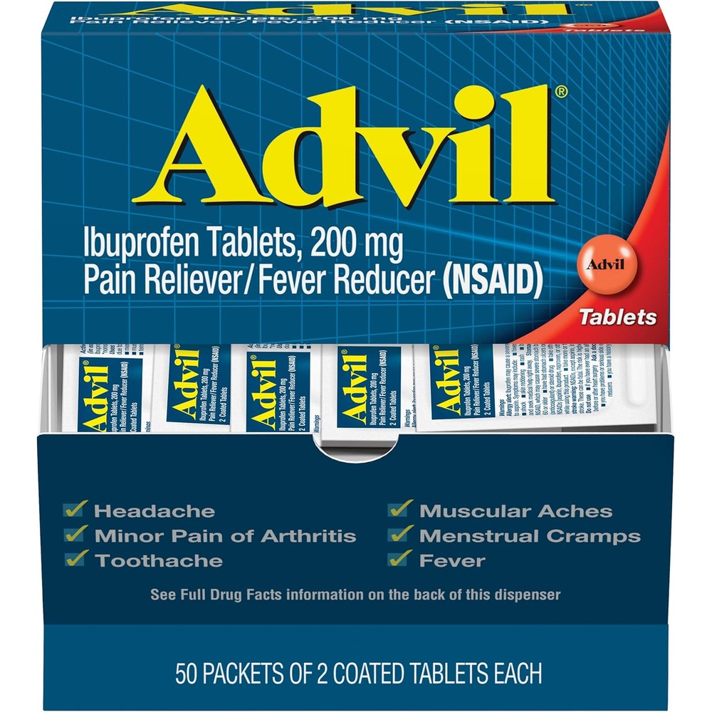 Advil pain reliever and fever reducer 100 coated tablets front view