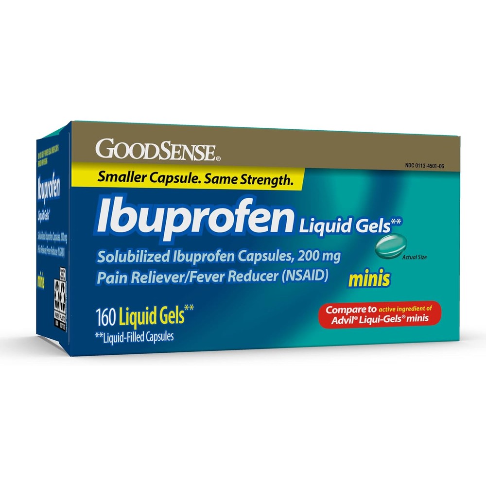 GoodSense Ibuprofen Mini Liquid-Gels, 200 mg, Liquid-Filled Capsules, Pain Reliever and Fever Reducer, 160 Count