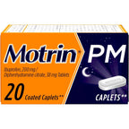 Motrin PM Pain Relief Caplets with 200 mg Ibuprofen & 38 mg Diphenhydramine Sleep Aid, Nighttime Pain Reliever for Minor Aches & Pains Helps You Fall Asleep & Stay Asleep, 20 ct