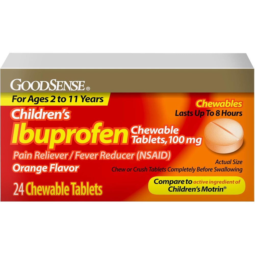 GoodSense Children's Ibuprofen Chewable Tablets, 100 mg, 24 Count, Pain Reliever and Fever Reducer (NSAID), Temporarily Reduces Fever and Relieves Minor Aches and Pain