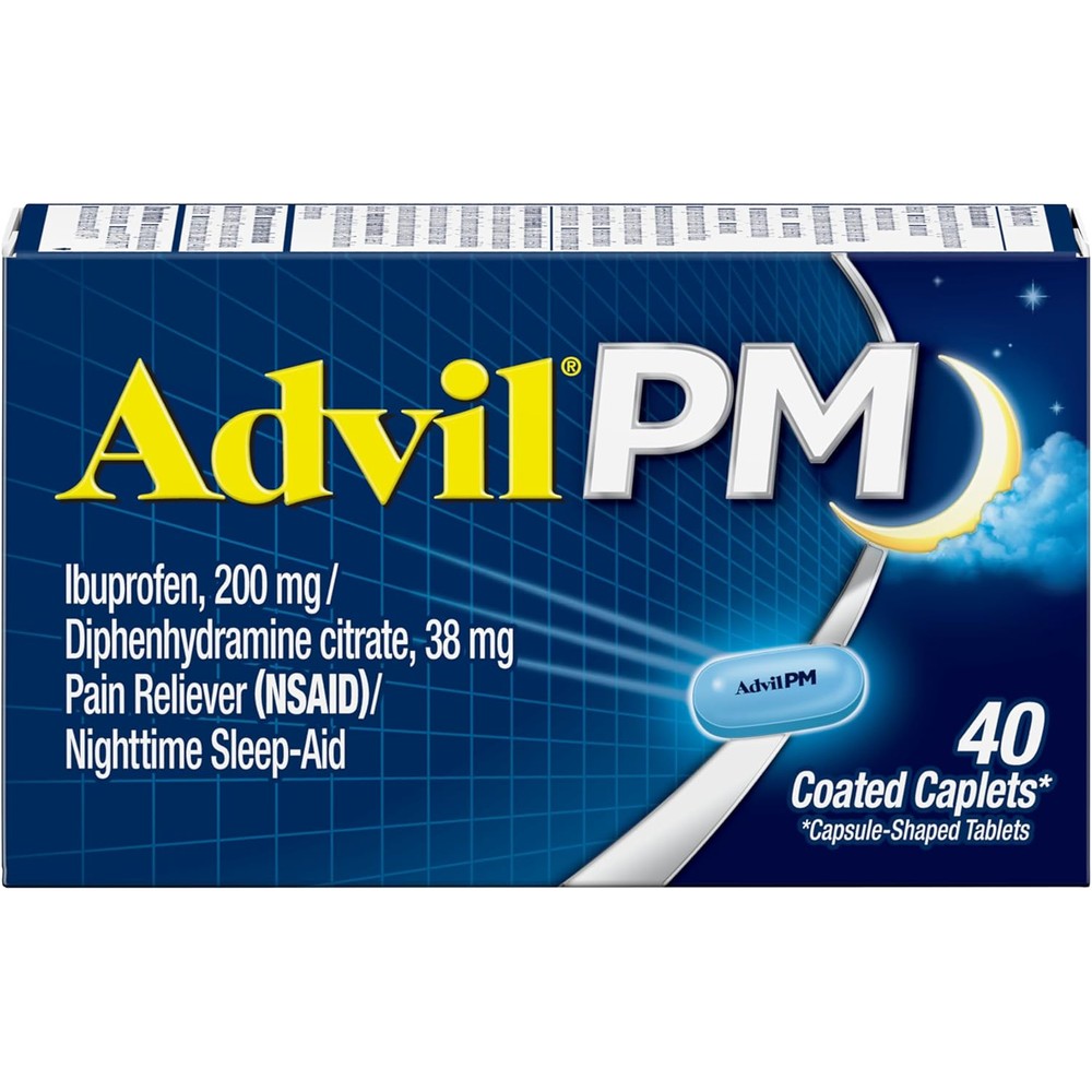 Advil PM Pain Reliever and Nighttime Sleep Aid 40 count bottle front view