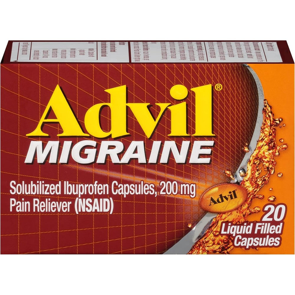 Advil Migraine Headache Relief, Ibuprofen Capsules with Ibuprofen 200mg for Migraine Relief, Nausea Relief and Light Sensitivity Relief - 20 Liquid Filled Capsules