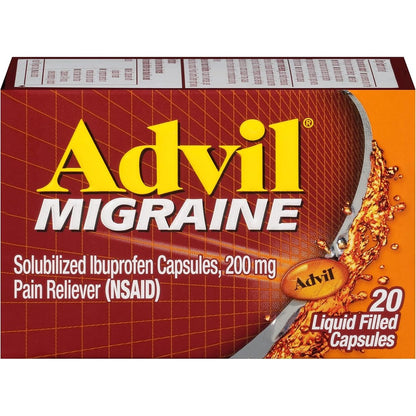 Advil Migraine Headache Relief, Ibuprofen Capsules with Ibuprofen 200mg for Migraine Relief, Nausea Relief and Light Sensitivity Relief - 20 Liquid Filled Capsules