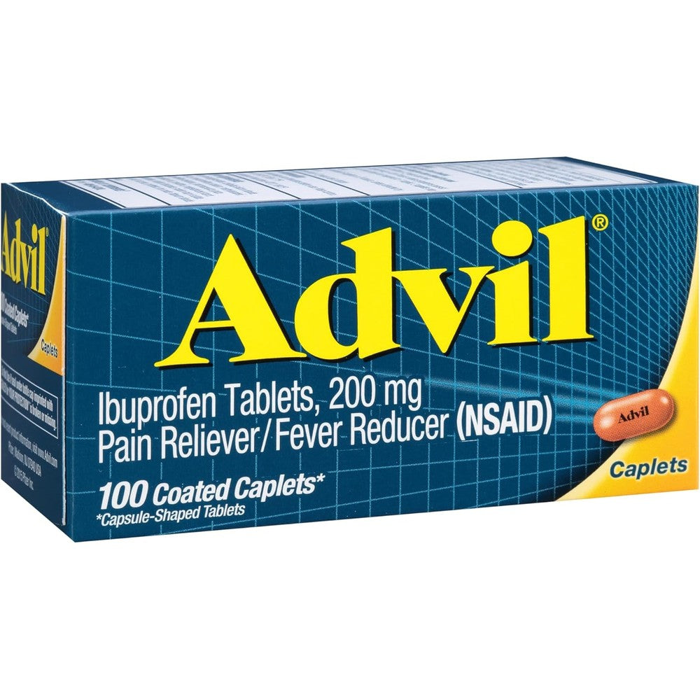 Advil Pain Reliever and Fever Reducer 100 Caplets bottle front view