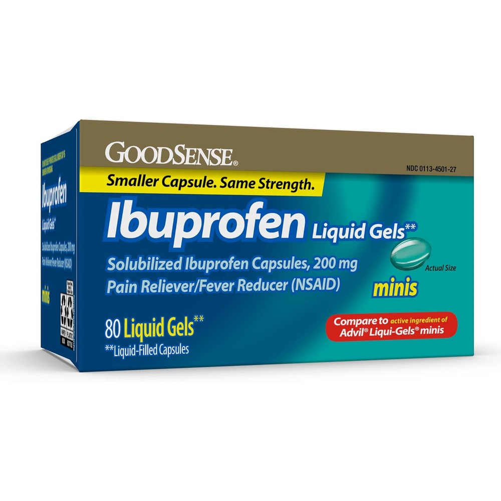 GoodSense Ibuprofen Mini Liquid-Gels, 200 mg, Liquid-Filled Capsules, Pain Reliever and Fever Reducer, 80 Count