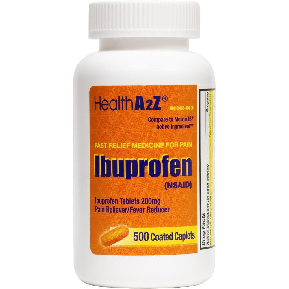 HealthA2ZÂ® Orange Ibuprofen 200mg | 500 Coated Caplets | Pain Relief | Body Aches | Headache | Arthritis | Cramps | Back Pain | Fever Reducer | NSAID