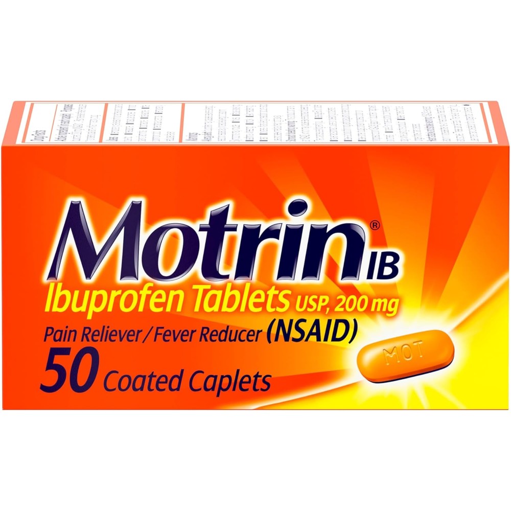 Motrin IB, Ibuprofen 200mg Tablets, Pain Reliever & Fever Reducer for Muscular Aches, Headache, Backache, Menstrual Cramps & Minor Arthritis Pain, NSAID, 50 Ct