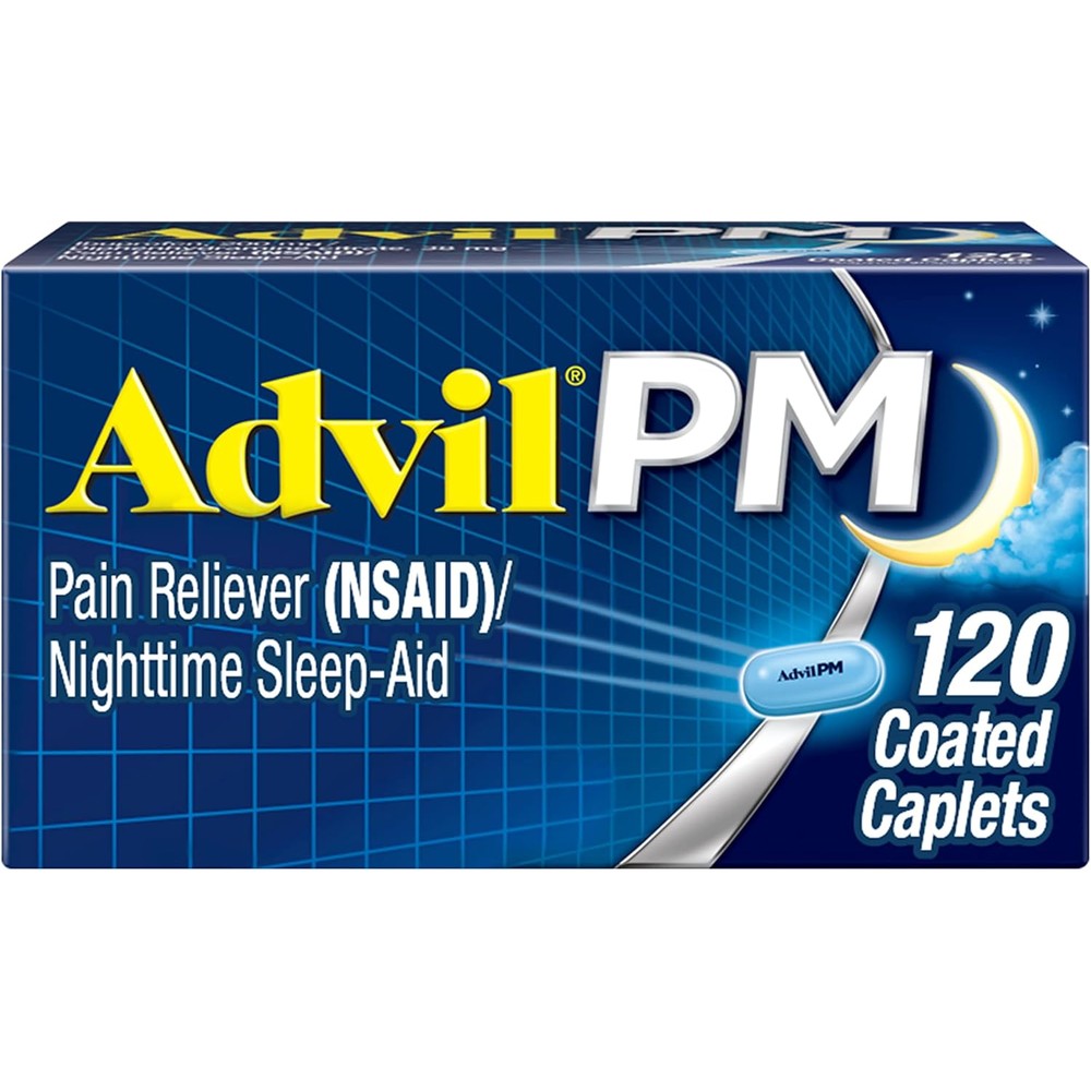 Advil PM Pain Reliever And Nighttime Sleep Aid, Pain Medicine With Ibuprofen For Pain Relief And Diphenhydramine Citrate For A Sleep Aid - 120 Coated Caplets