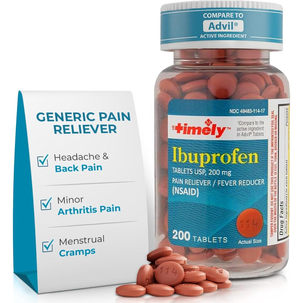 TIME-Cap Labs 200 Tablets Ibuprofen 200mg Coated - Pain Reliever & Fever Reducer (NSAID) for Adults, Helps with Headache, Back Pain, Muscle Aches, Toothaches, Menstrual Cramps & Minor Arthritis Pain