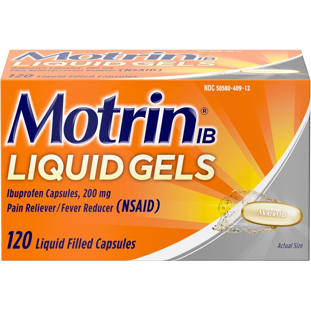 Motrin IB Liquid Gels with 200mg Ibuprofen per Caplet, Pain Reliever & Fever Reducer for Adults, Relief from Minor Arthritis Pain, Muscle Aches, Headache, Menstrual Cramps & Backache, 120 ct