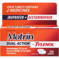 Motrin Dual Action with Tylenol, Ibuprofen & Acetaminophen Fast-Acting Dual Action Pain Reliever for Minor Aches & Pains, Ibuprofen (NSAID) 125 mg & Acetaminophen 250 mg, 120 ct