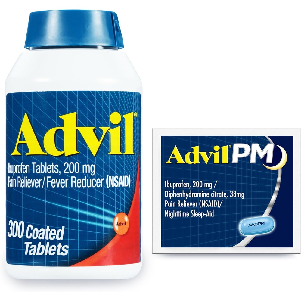 Advil Pain Reliever and Fever Reducer, Ibuprofen 200mg for Pain Relief - 300 Count, Advil PM Pain Reliever and Nighttime Sleep Aid, Ibuprofen for Pain Relief and Diphenhydramine Citrate - 2 Count