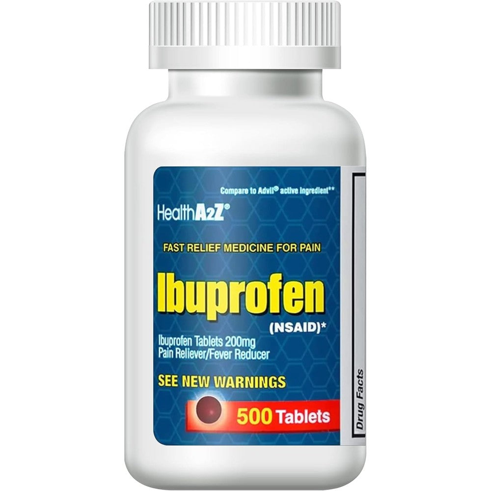 HealthA2ZÂ® Ibuprofen 200mg | 500 Counts | Pain Relief | Body Aches | Headache | Arthritis | Cramps | Back Pain | Fever Reducerâ€¦ (500 Count)