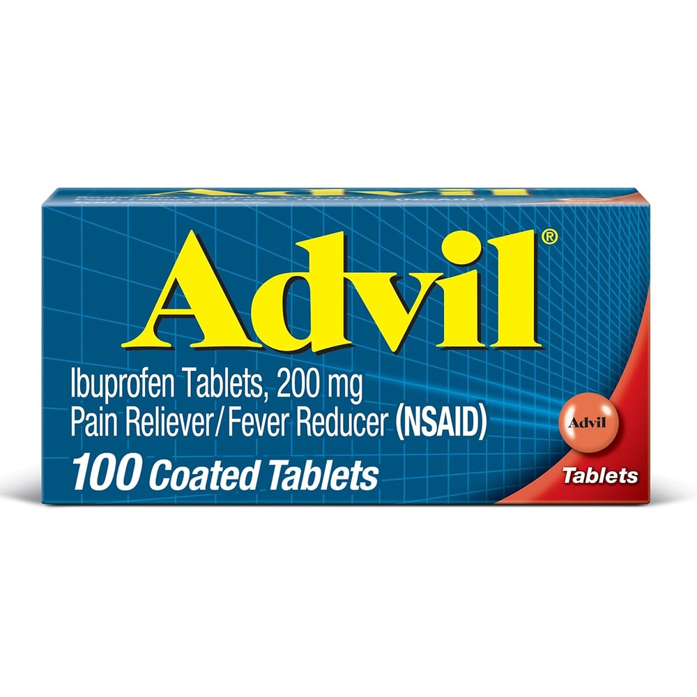 Advil Pain Reliever and Fever Reducer 100 coated tablets bottle front view
