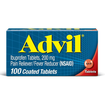 Advil Pain Reliever and Fever Reducer 100 coated tablets bottle front view