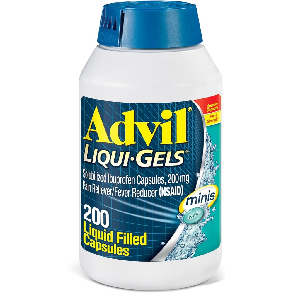 Advil Liqui-Gels minis Pain Reliever and Fever Reducer, Pain Medicine for Adults with Ibuprofen 200mg for Pain Relief - 200 Liquid Filled Capsules