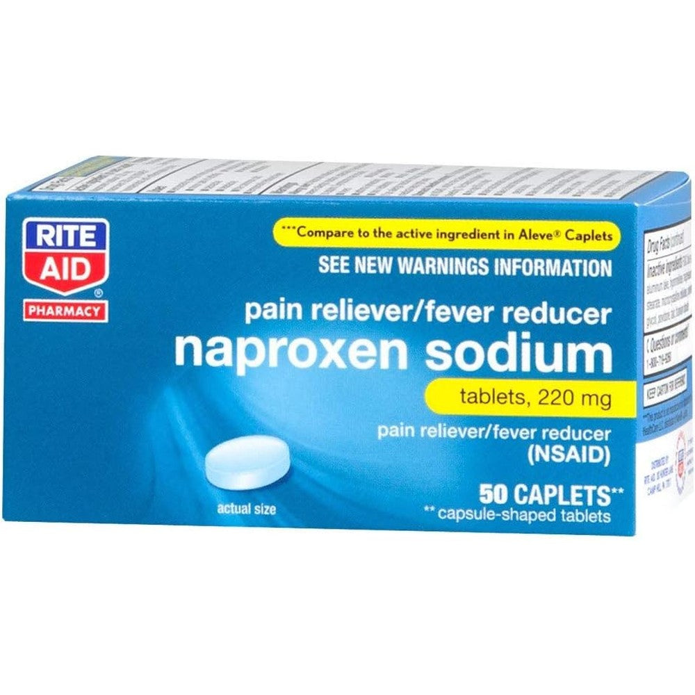 Rite Aid Naproxen Sodium 220 mg pain relief 50 caplets bottle front view