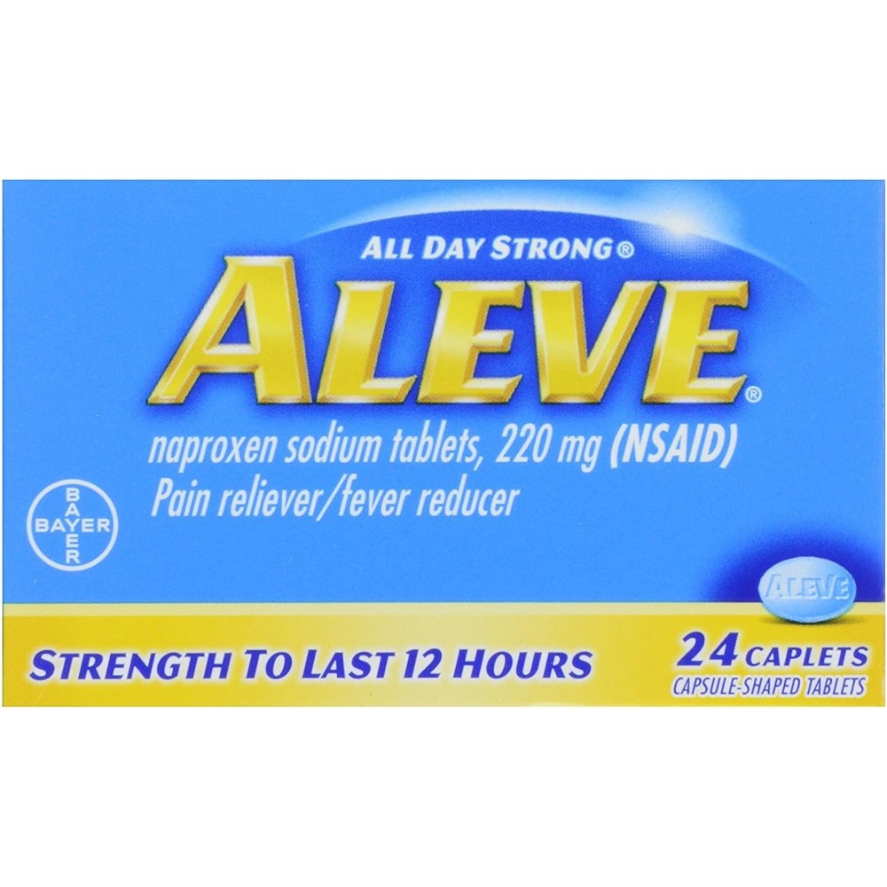 Aleve All Day Strong Pain Reliever 24 Caplets front view packaging