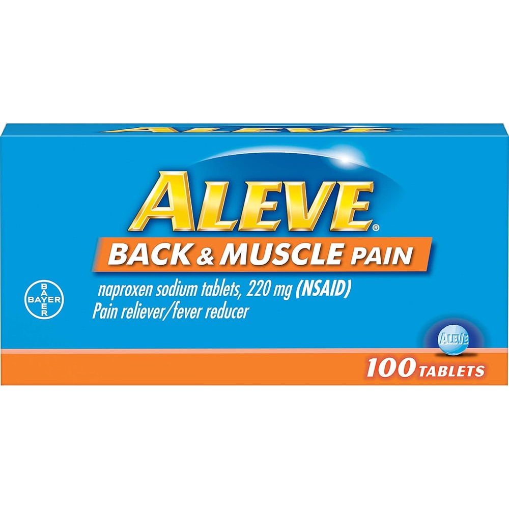 Aleve Back and Muscle Pain 100 Tablets front packaging view
