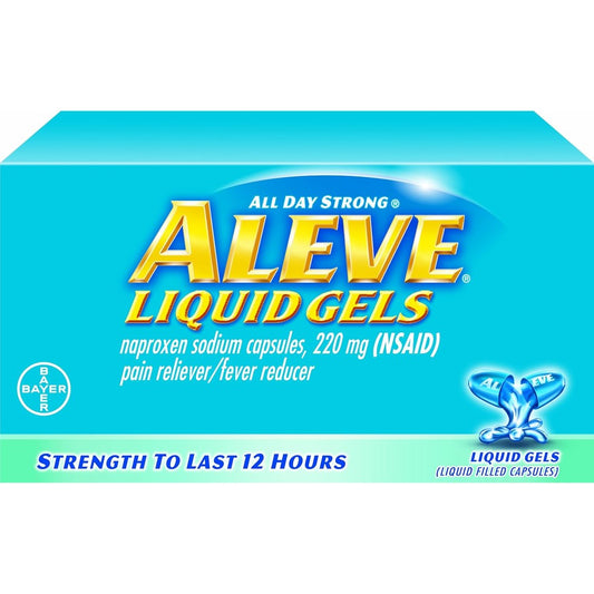 Aleve Naproxen Sodium Pain Reliever Liquid Gels front package view