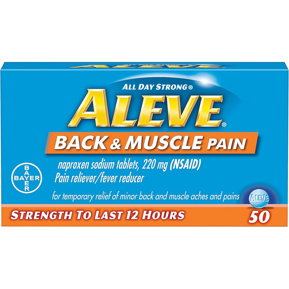 Aleve Back and Muscle Pain tablets 50 count front packaging