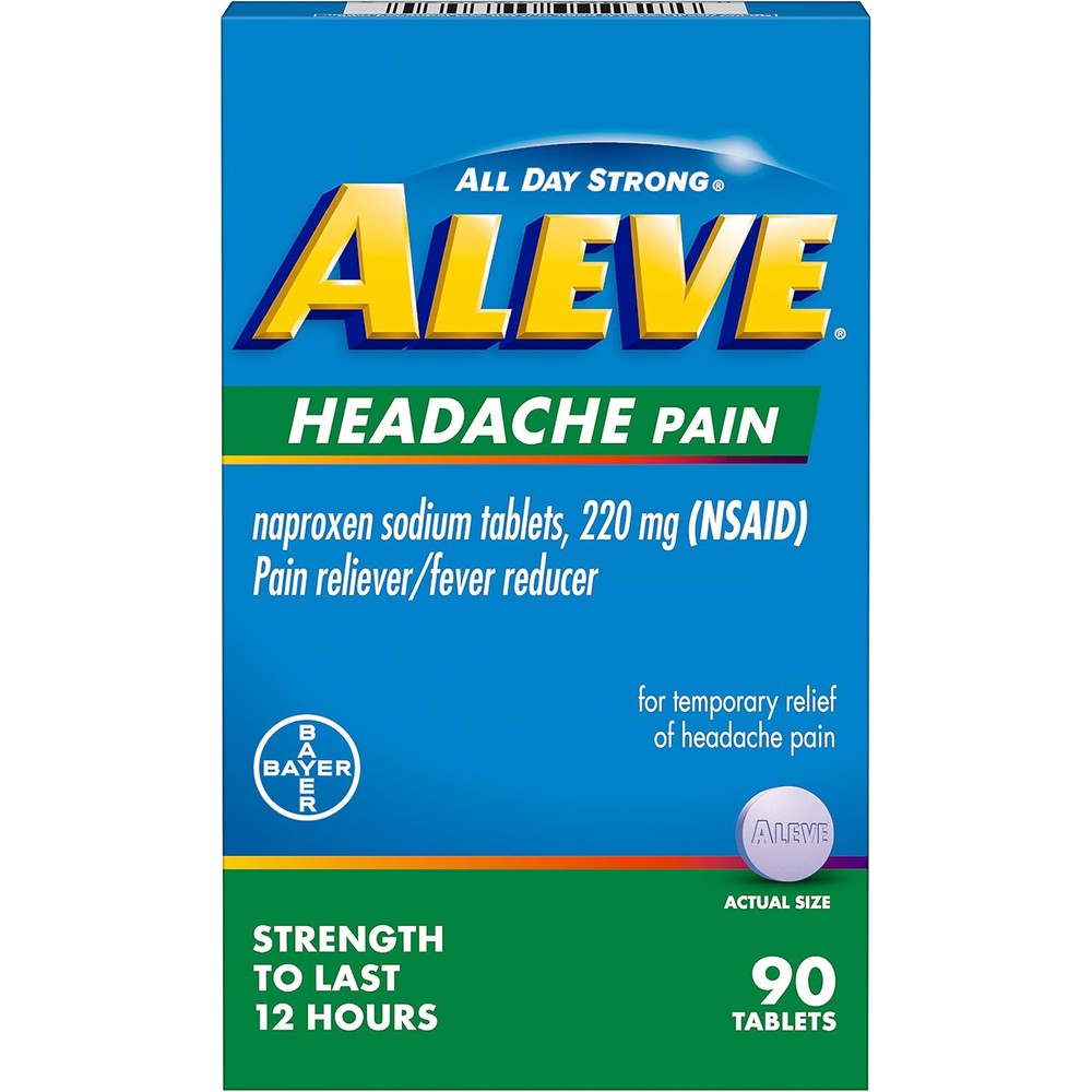 Aleve Headache Pain Reliever 90 tablets front bottle view
