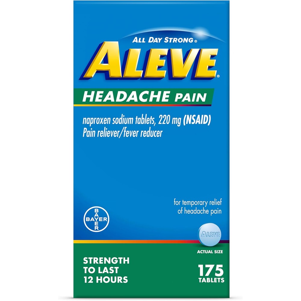 Aleve Headache Pain Reliever front view showing the 175 count bottle