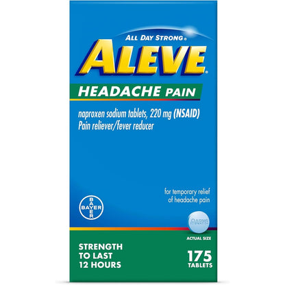 Aleve Headache Pain Reliever front view showing the 175 count bottle