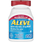 Aleve Naproxen Sodium pain reliever twin pack front view showcasing two bottles of two hundred caplets each