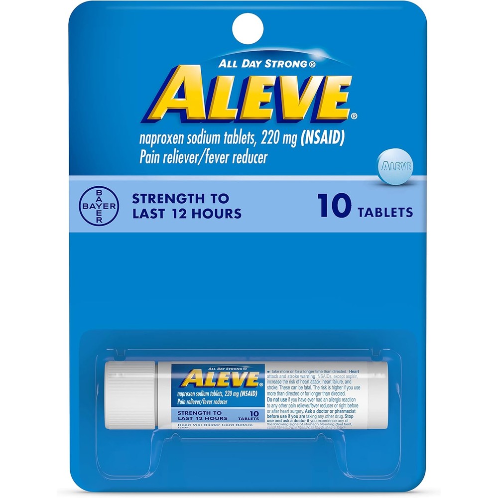 Aleve pain reliever and fever reducer tablets pack of three front view packaging