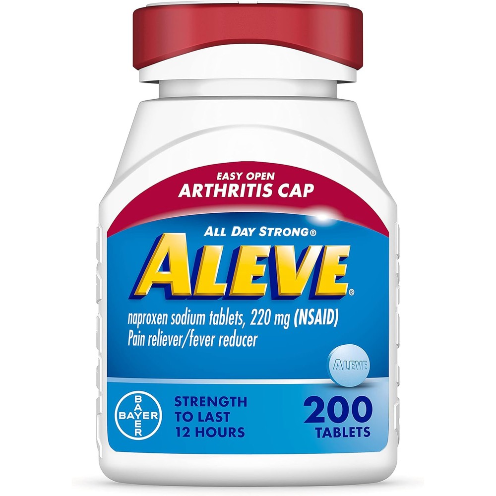 Aleve Easy Open Arthritis Cap 200 tablets bottle front view showing the cushioned cap