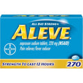 Aleve Naproxen Sodium 220 mg Caplets front view packaging showing 270 count size