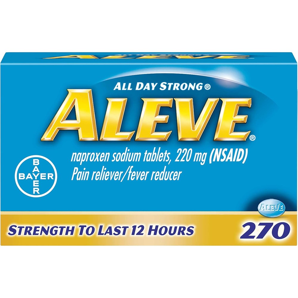 Aleve Naproxen Sodium 220 mg Caplets front view packaging showing 270 count size