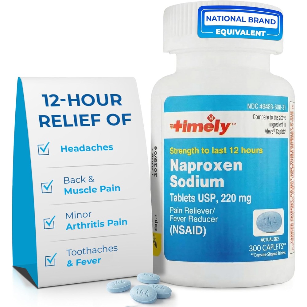 TIME-CAP LABS Naproxen Sodium 220mg bottle front view displaying the pain reliever label
