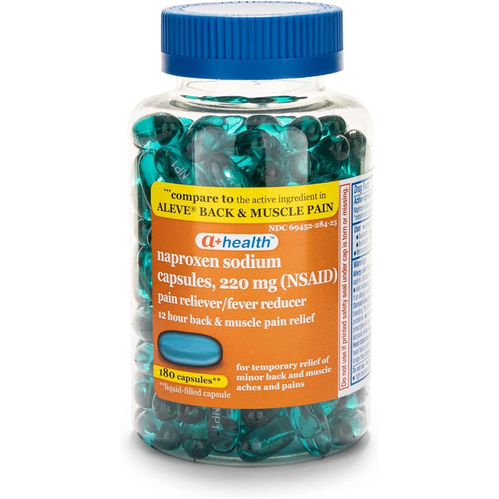 A+Health Naproxen Sodium 220 Milligram bottle front view for back pain relief