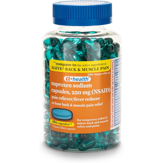 A+Health Naproxen Sodium 220 Milligram bottle front view for back pain relief