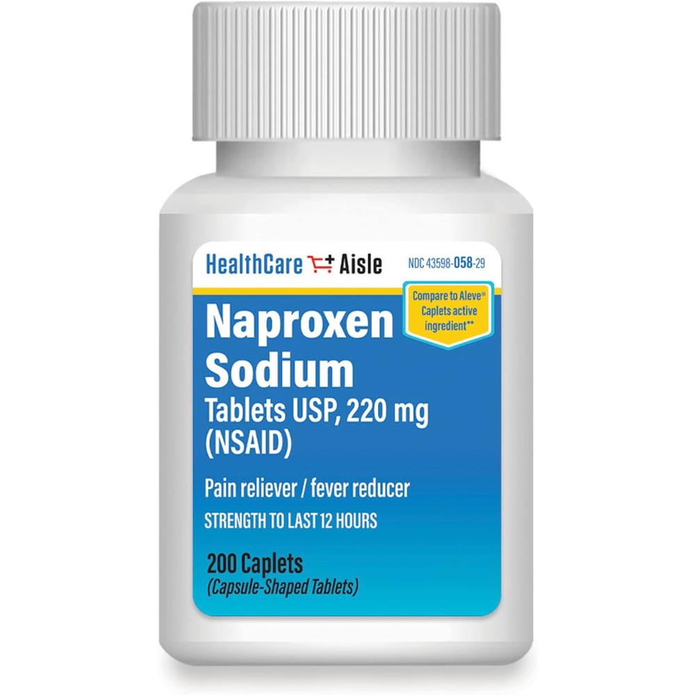 HealthCareAisle Naproxen Sodium 220 mg 200 caplets front view bottle