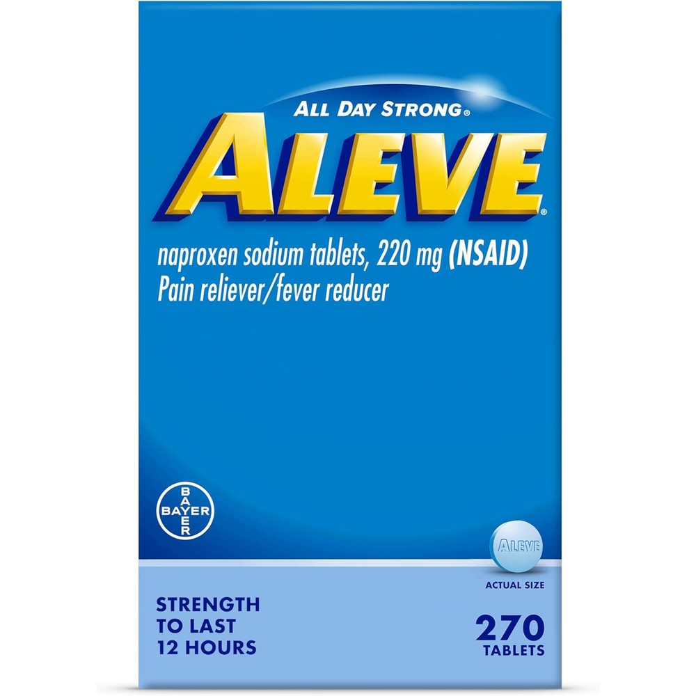 Aleve pain reliever and fever reducer tablets front bottle view