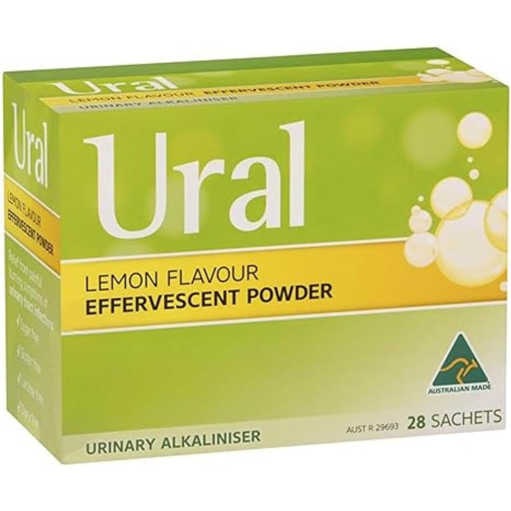 Ural Effervescent Powder 28 sachets front view box for urinary relief