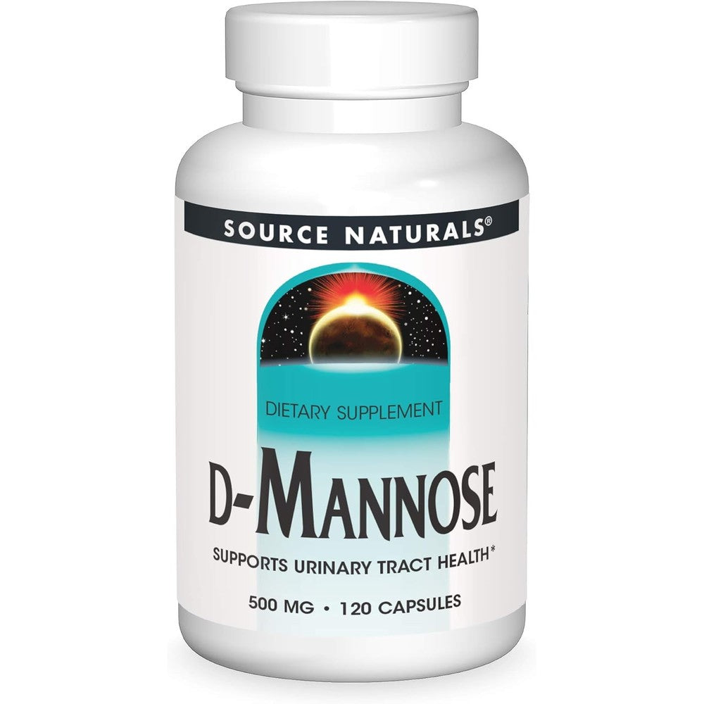 Source Naturals D-Mannose 500mg 120 Capsules front view bottle for urinary tract health